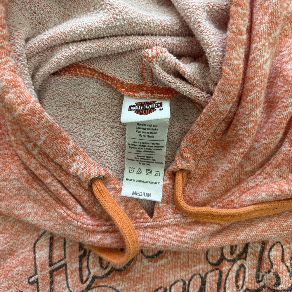 Harley Davidson Hoodie Sweatshirt Womens Medium Graphic Orange Cream Heather - Picture 4 of 8